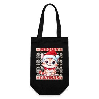 Cat Christmas Merry Meowy Catmas Ugly Cute - Gift Bag for Bottles - black - Front