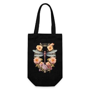 Jugendstil - Libelle und Blumen - Geschenkbeutel für Flaschen - Schwarz - Vorne