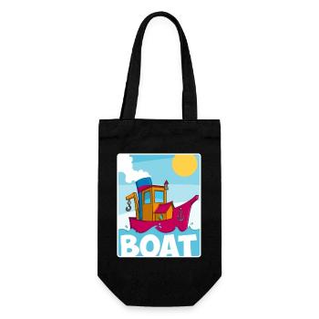 Colorful image of a funny tugboat - Gift Bag for Bottles - black - Front