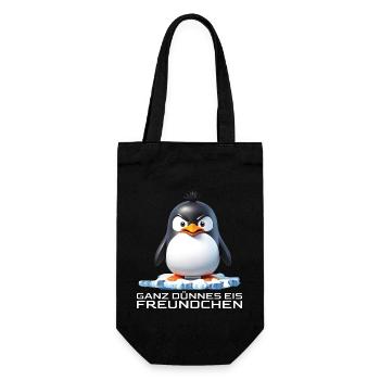 Ganz dünnes Eis Freundchen Pinguin - Geschenkbeutel für Flaschen - Schwarz - Vorne