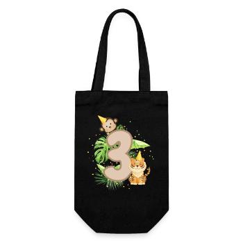 Dritter Geburtstag Dschungel Tiger Affe Babyparty - Geschenkbeutel für Flaschen - Schwarz - Vorne