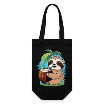 Relaxed Faultier mit Kokosnuss – Sommer-Vibes - Geschenkbeutel für Flaschen - Schwarz - Vorne