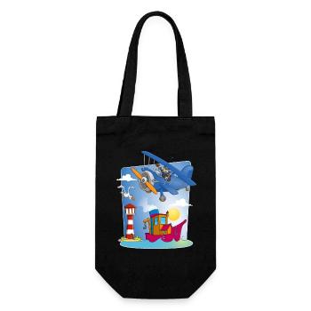 soleil, mer, avion, bateau phare et mouette - Sac à bouteille - noir - Devant