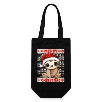 Faultier Ugly Christmas Weihnachten Xmas Süß - Geschenkbeutel für Flaschen - Schwarz - Vorne