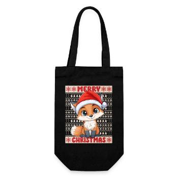 Fuchs Ugly Christmas Weihnachten Xmas Süß Niedlich - Geschenkbeutel für Flaschen - Schwarz - Vorne