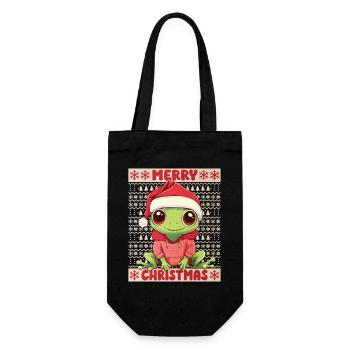 Frosch Ugly Christmas Weihnachten Xmas Süß - Geschenkbeutel für Flaschen - Schwarz - Vorne