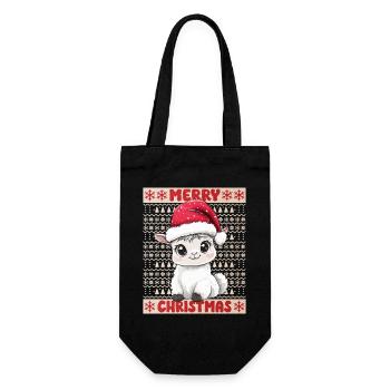 Lama Alpaka Ugly Christmas Weihnachten Xmas Süß - Geschenkbeutel für Flaschen - Schwarz - Vorne