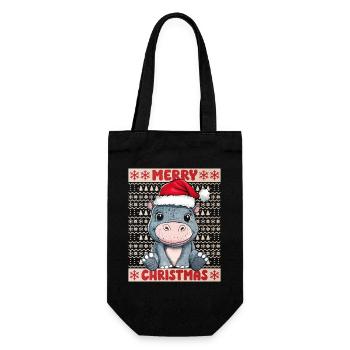 Nilpferd Ugly Christmas Weihnachten Xmas Süß - Geschenkbeutel für Flaschen - Schwarz - Vorne