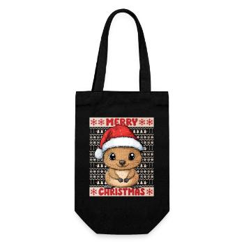 Quokka Ugly Christmas Weihnachten Xmas Süß - Geschenkbeutel für Flaschen - Schwarz - Vorne