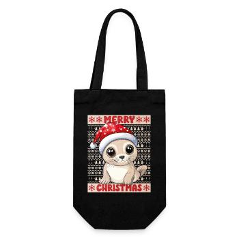 Robbe Seerobbe Ugly Christmas Weihnachten Xmas Süß - Geschenkbeutel für Flaschen - Schwarz - Vorne