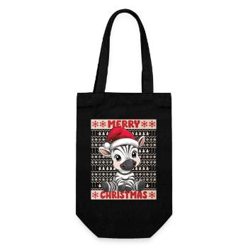 Zebra Ugly Christmas Weihnachten Xmas Süß Niedlich - Geschenkbeutel für Flaschen - Schwarz - Vorne