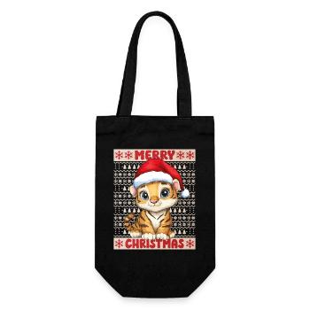 Tiger Ugly Christmas Weihnachten Xmas Süß Niedlich - Geschenkbeutel für Flaschen - Schwarz - Vorne
