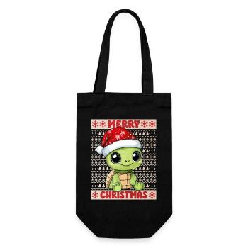 Schildkröte Ugly Christmas Weihnachten Xmas Süß - Geschenkbeutel für Flaschen - Schwarz - Vorne