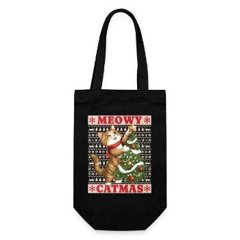 Katze Weihnachtsbaum Weihnachten Xmas Süß Lustig - Geschenkbeutel für Flaschen - Schwarz - Vorne