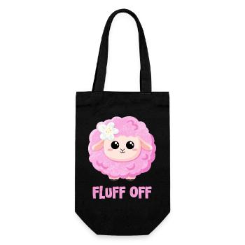 Rosa Schaf mit Spruch lustig - Fluff off - Geschenkbeutel für Flaschen - Schwarz - Vorne