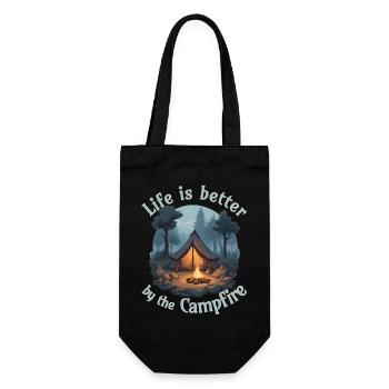 Life is better by the campfire - Geschenkbeutel für Flaschen - Schwarz - Vorne