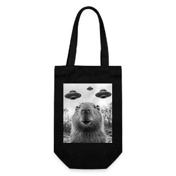 Capybara Selfie mit UFO - Geschenkbeutel für Flaschen - Schwarz - Vorne