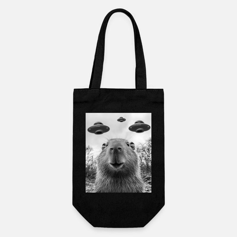 Selfie de capybara avec OVNI - Sac à bouteille - noir