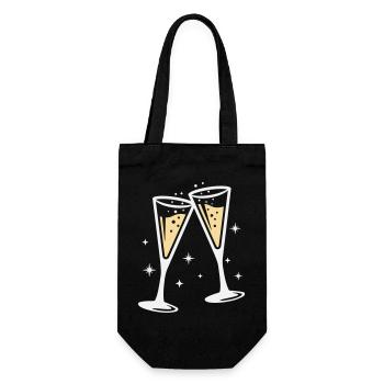 Sektglas Prosecco Sekt Alkohol Prost - Geschenkbeutel für Flaschen - Schwarz - Vorne