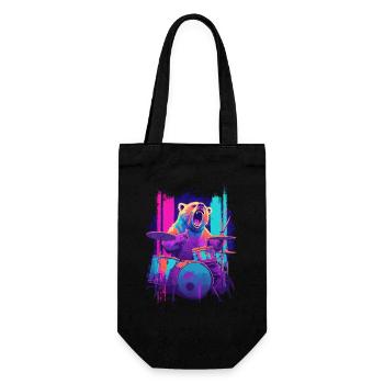 Wilder Bär am Schlagzeug - Rock Drummer Geschenk - Geschenkbeutel für Flaschen - Schwarz - Vorne