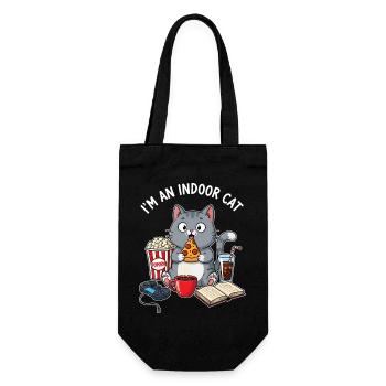 Indoor Cat - Funny Cat Gamer & Pizza Design - Gift Bag for Bottles - black - Front