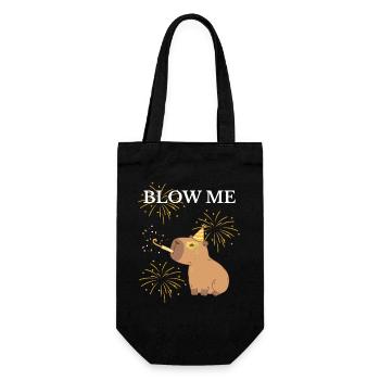 Blow Me Capibara und Feuerwerk - Geschenkbeutel für Flaschen - Schwarz - Vorne