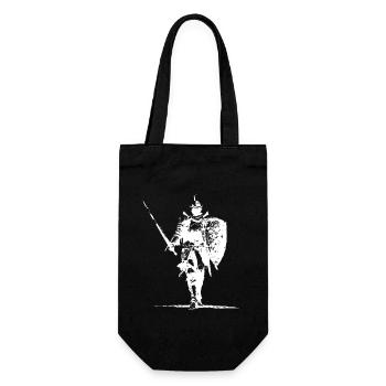 Ritter-Silhouette mit Schild und Speer - Geschenkbeutel für Flaschen - Schwarz - Vorne
