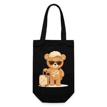Bär auf Reisen Urlaub Abenteuer Tiermotiv - Geschenkbeutel für Flaschen - Schwarz - Vorne