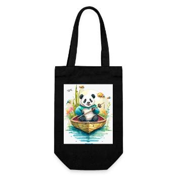Panda-Ruderboot in Blüte - Geschenkbeutel für Flaschen - Schwarz - Vorne