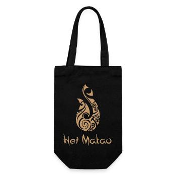 Maori Hei Matau Angelhaken Tattoo Geschenk Idee - Geschenkbeutel für Flaschen - Schwarz - Vorne