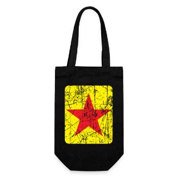Roter Stern auf einem gelben Hintergrund und einem Weinleseeffekt - Geschenkbeutel für Flaschen - Schwarz - Vorne