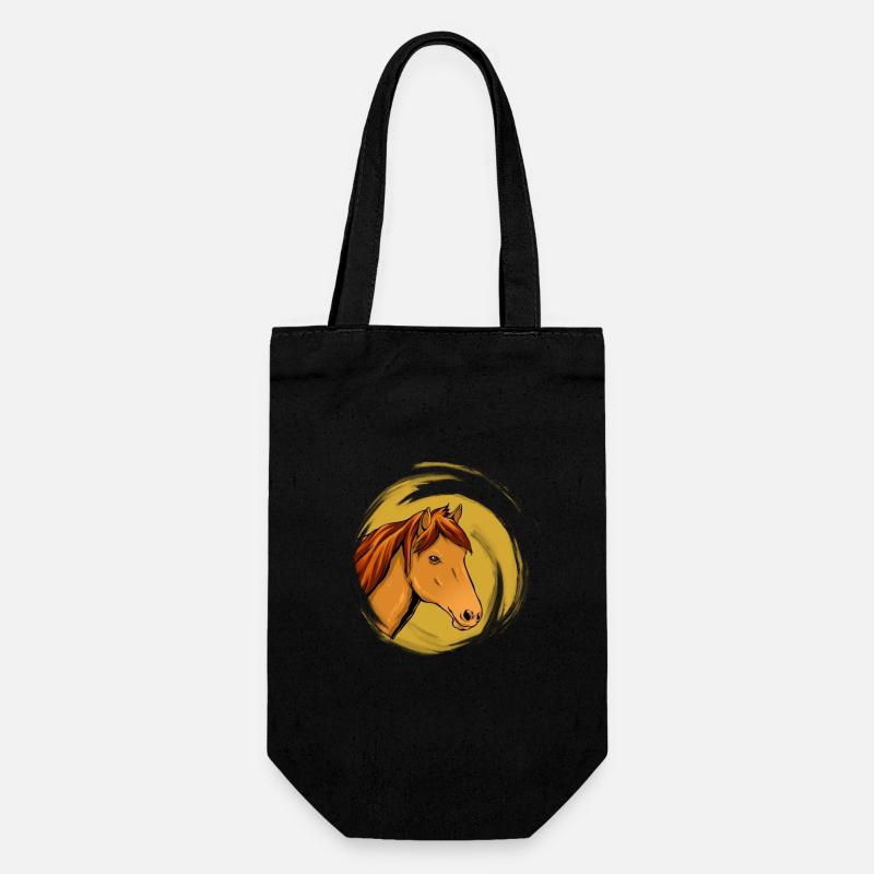 Klassischer Pferdekopf mit Goldhintergrund - Geschenkbeutel für Flaschen - Schwarz