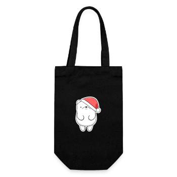 Weihnachtsbär mit Santa-Hut - Geschenkbeutel für Flaschen - Schwarz - Vorne