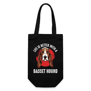 Leben ist besser mit dem Basset Hound - Geschenkbeutel für Flaschen - Schwarz - Vorne