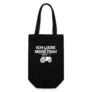 Landwirt ICH LIEBE es wenn MEINE FRAU - Geschenkbeutel für Flaschen - Schwarz - Vorne