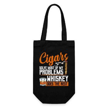 Cigars Solve Problems, Whiskey Does the Rest - Geschenkbeutel für Flaschen - Schwarz - Vorne