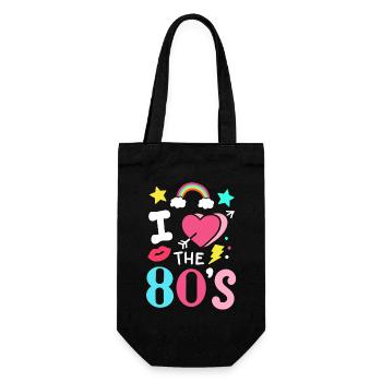 80er Jahre Achtziger Party Musik - Geschenkbeutel für Flaschen - Schwarz - Vorne