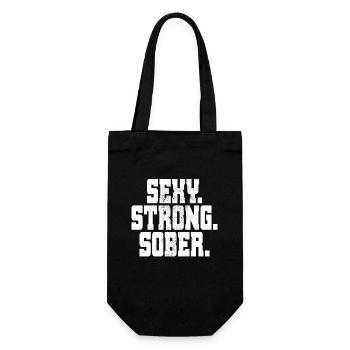 Sexy Strong Sober Abstinenz Nüchtern Ohne Alkohol - Geschenkbeutel für Flaschen - Schwarz - Vorne