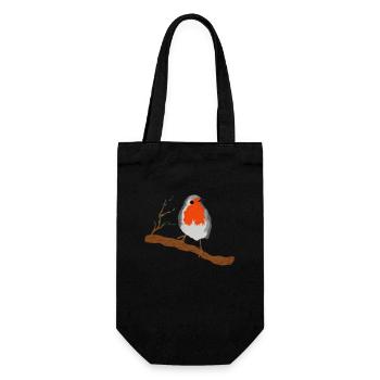 Rotkehlchen mit Prächtigen Federkleid auf Ast - Geschenkbeutel für Flaschen - Schwarz - Vorne