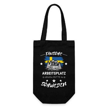 Tausche Arbeitsplatz gegen Hütte Schweden Spruch - Geschenkbeutel für Flaschen - Schwarz - Vorne