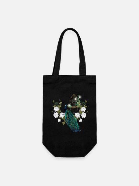 Magnifique paon, vintage - Sac à bouteille - noir
