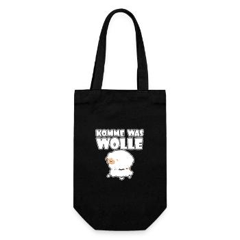 Komme was wolle - Schaf - Schafe - Wolle - Geschenkbeutel für Flaschen - Schwarz - Vorne