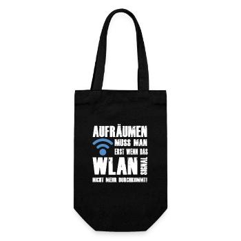 Erst aufräumen wenn das WLAN Signal schwach wird - Geschenkbeutel für Flaschen - Schwarz - Vorne