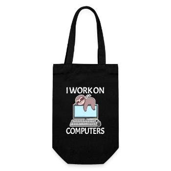 I work on computers computer nerd lazy funny - Gift Bag for Bottles - black - Front