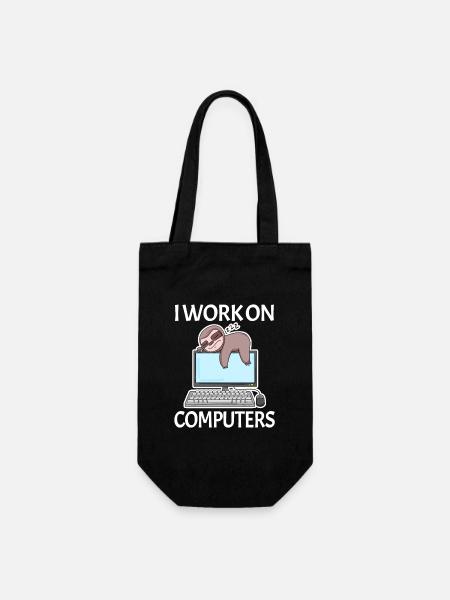 I work on computers Computer Nerd faul lustig - Geschenkbeutel für Flaschen - Schwarz