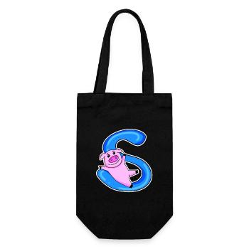 Schwein Buchstabe S - Geschenkbeutel für Flaschen - Schwarz - Vorne