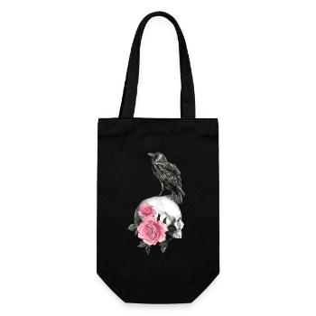Crâne avec roses et corbeau - Sac à bouteille - noir - Devant