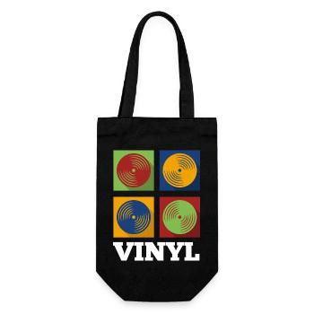 retro vinyl records flat design old school - Gift Bag for Bottles - black - Front