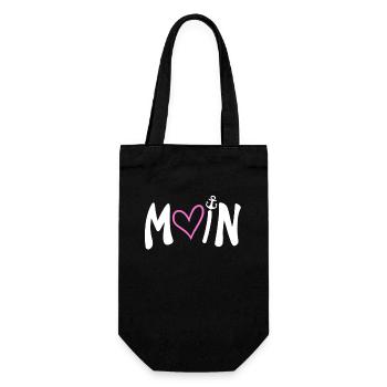 Moin Herz Anker Plattdeutsch - Geschenkbeutel für Flaschen - Schwarz - Vorne