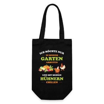 Hobbygärtner im Garten arbeiten mit Hühner chillen - Geschenkbeutel für Flaschen - Schwarz - Vorne